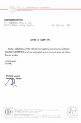 Сертификат официального представителя завода винтовых блоков Termomeccanica